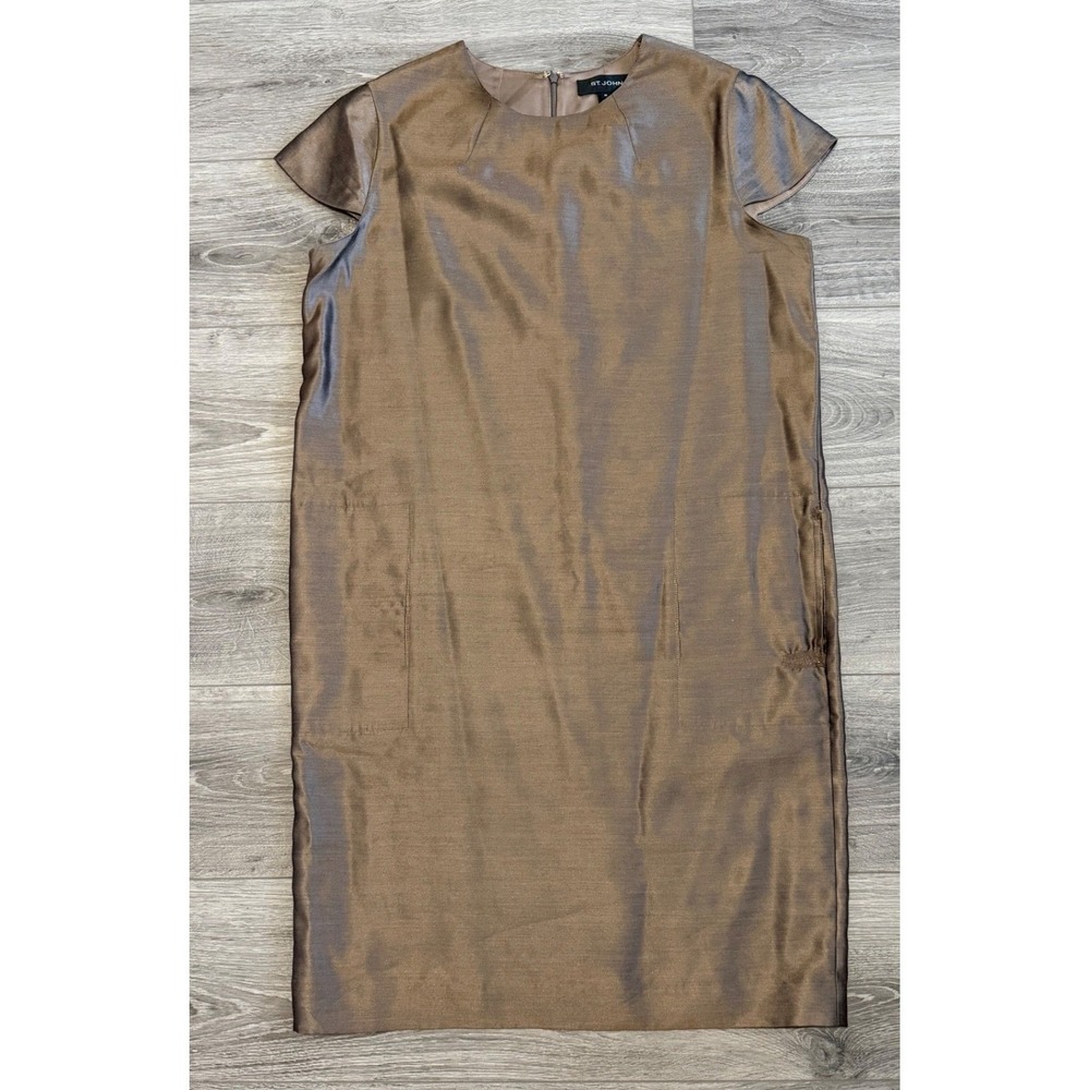 ST. JOHN Bronze Wool‎ Silk Cap Sleeve Shift Dress